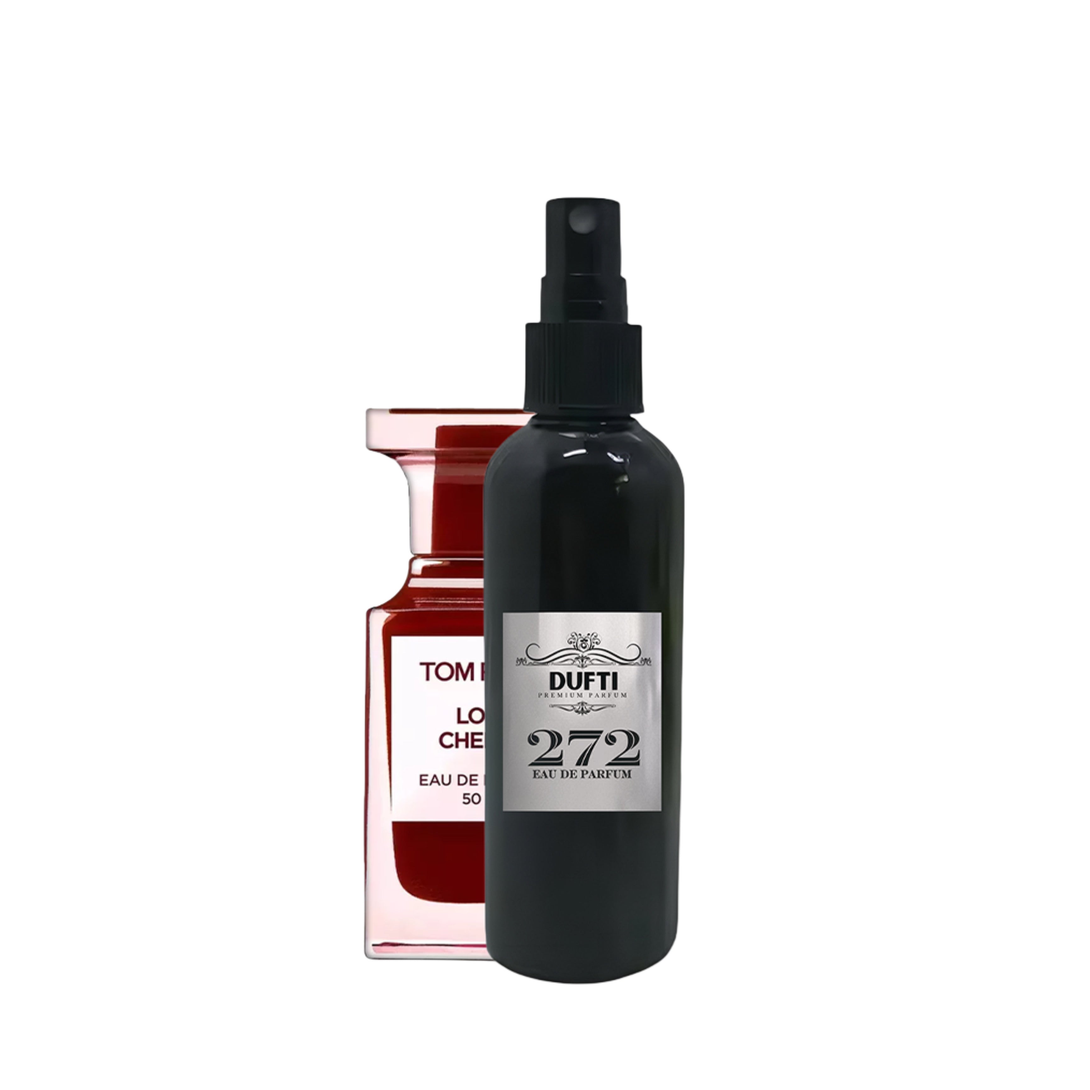 "272 | riecht wie Lost Cherry" von Dufti – Ein exquisiter Duftzwilling, inspiriert von dem berühmten Lost Cherry. Mit einer verlockenden Mischung aus saftiger Kirsche und süßem Vanille-Akzent bietet dieser Duft die perfekte Parfum-Dupe-Alternative für Liebhaber fruchtig-süßer Dufterlebnisse. Entdecke mehr auf dufti.store.