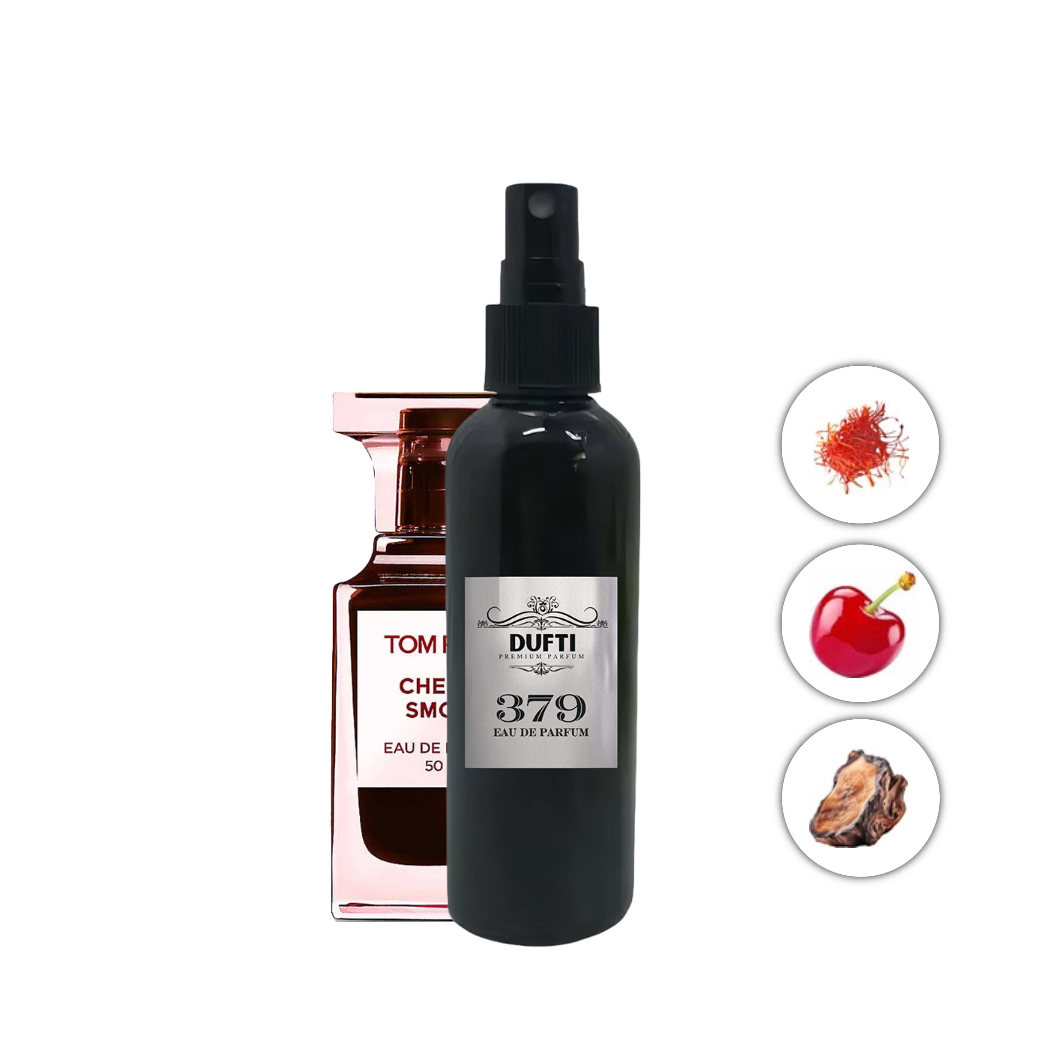 "379 | riecht wie Cherry Smoke" von Dufti – Ein raffinierter Duftzwilling, inspiriert von Cherry Smoke. Mit einer verlockenden Mischung aus süßer Kirsche und rauchigen Holznoten bietet dieser Duft die ideale Parfum-Dupe-Alternative für Liebhaber einzigartiger und tiefgründiger Düfte. Entdecke mehr auf dufti.store.